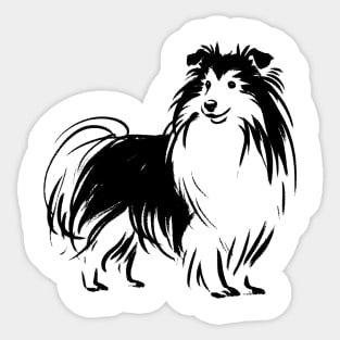 Stick figure sheltie dog in black ink Sticker